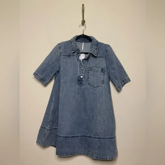 Free People Remino Denim Mini Dress in Ocean Blue - Picture 5 of 9